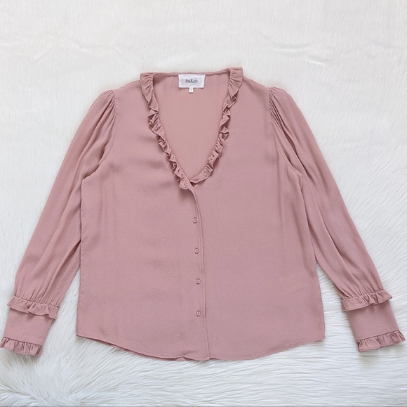 ba&sh Ruffle Trim Unity Blouse Top In Pink | Size 2/M - Picture 6 of 16